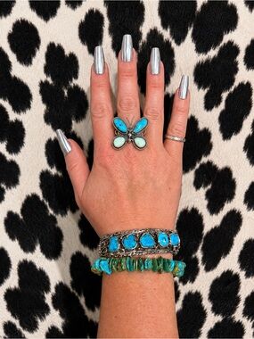 Turquoise Butterfly Statement Ring in Blue-Green - Women's Fashion Ring